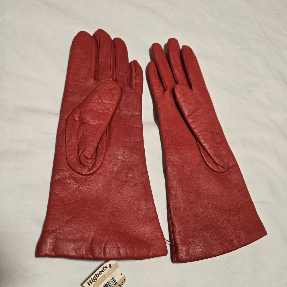 NWT Vintage 1980s Fownes Red Leather Chic Winter Dress Gloves Lined Size 6 1/2